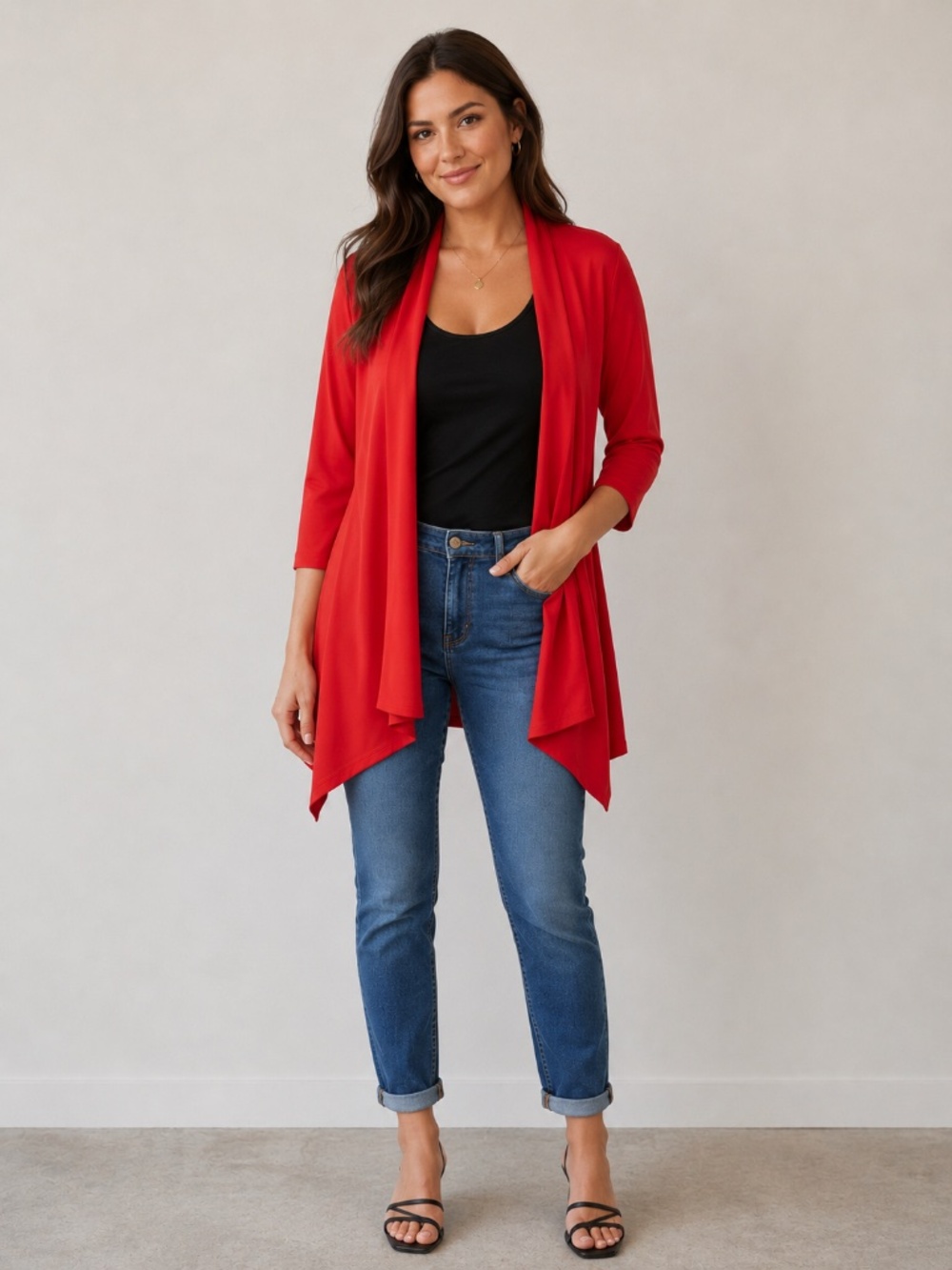 Frank Lyman open cardigan 18 waterfall front burnt orange 3/4 sleeve stretch